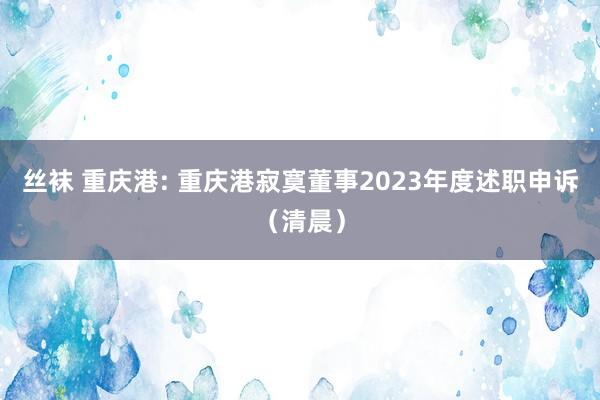 丝袜 重庆港: 重庆港寂寞董事2023年度述职申诉(清晨)